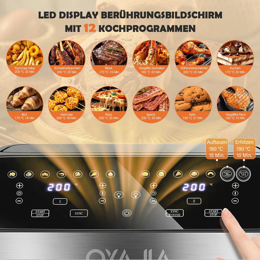 Air Fryer 10 L With Removable Divider, Viewing Window, Digital LED Touch Display, 12 Functions, Hot Air Circulation, 2600 W - Nathan boutique
