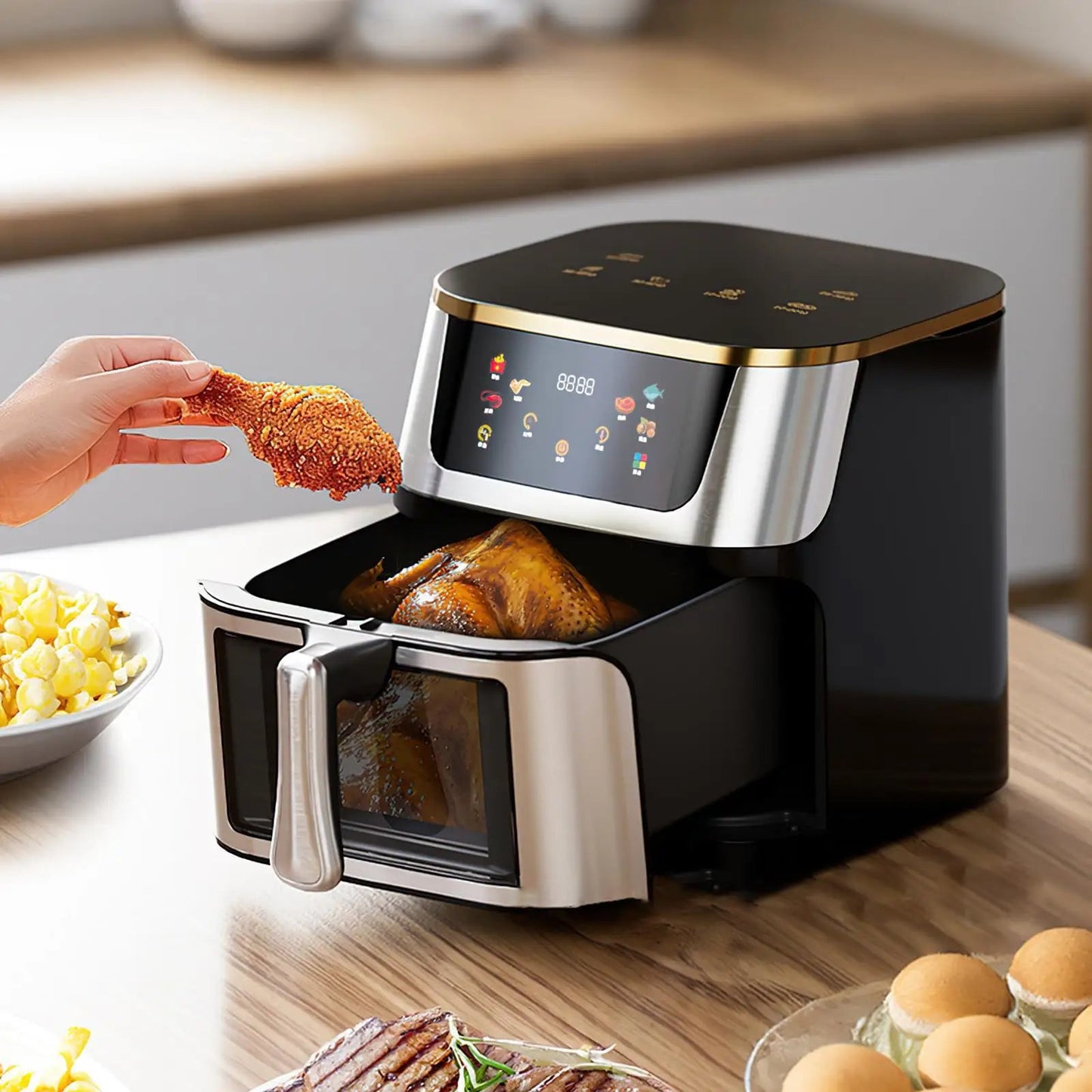 12L air fryer with intelligent smoking program 2800W large multifunctional capacity stainless steel - Nathan boutique
