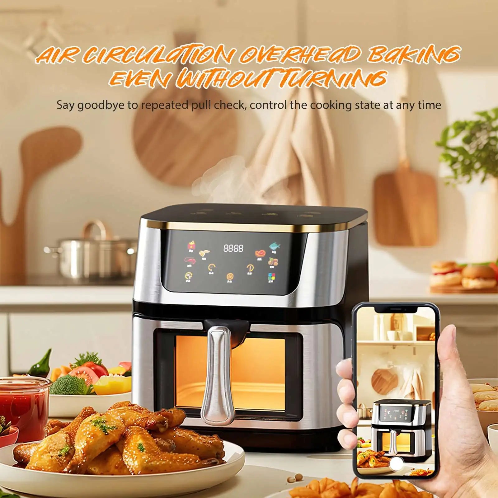 12L air fryer with intelligent smoking program 2800W large multifunctional capacity stainless steel - Nathan boutique