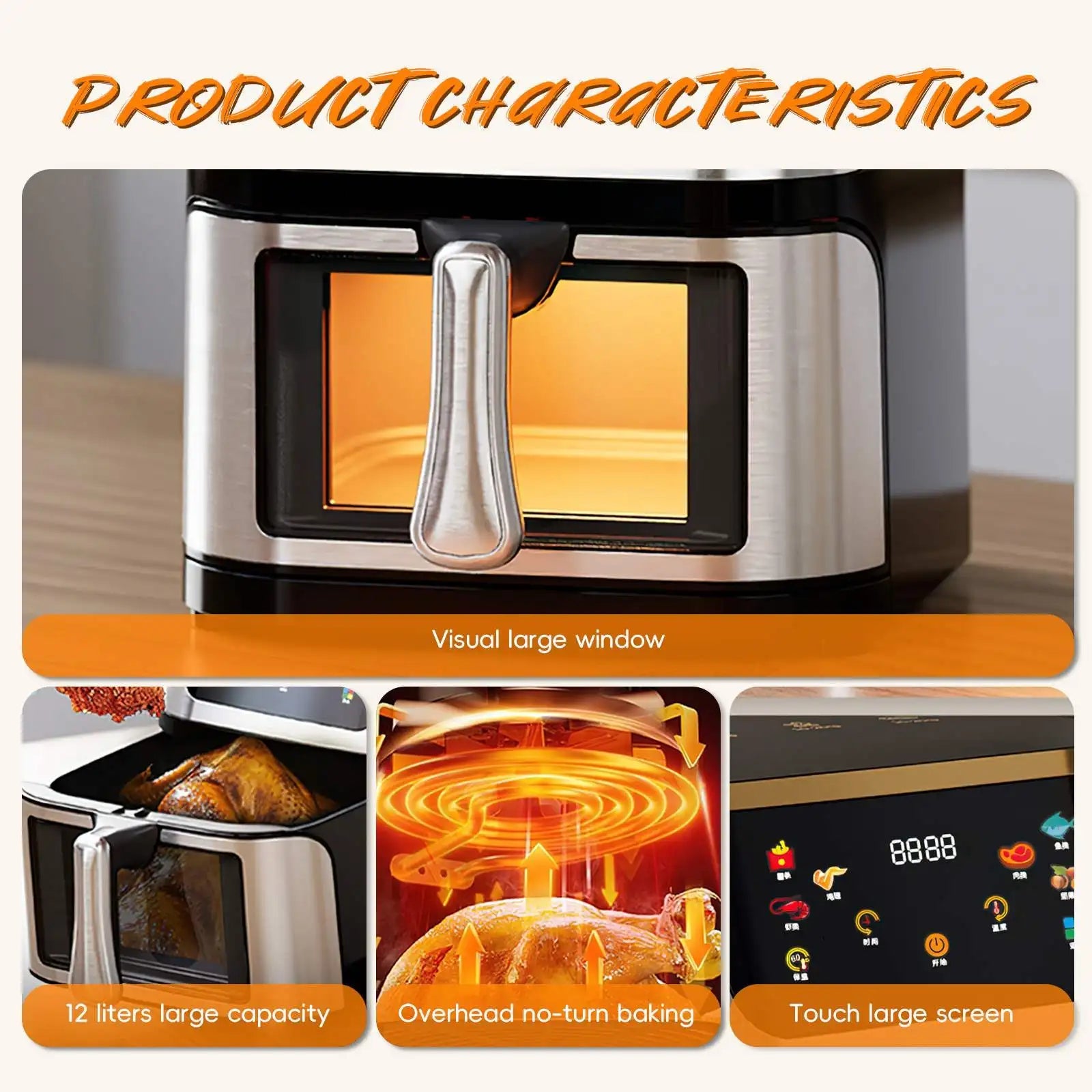 12L air fryer with intelligent smoking program 2800W large multifunctional capacity stainless steel - Nathan boutique