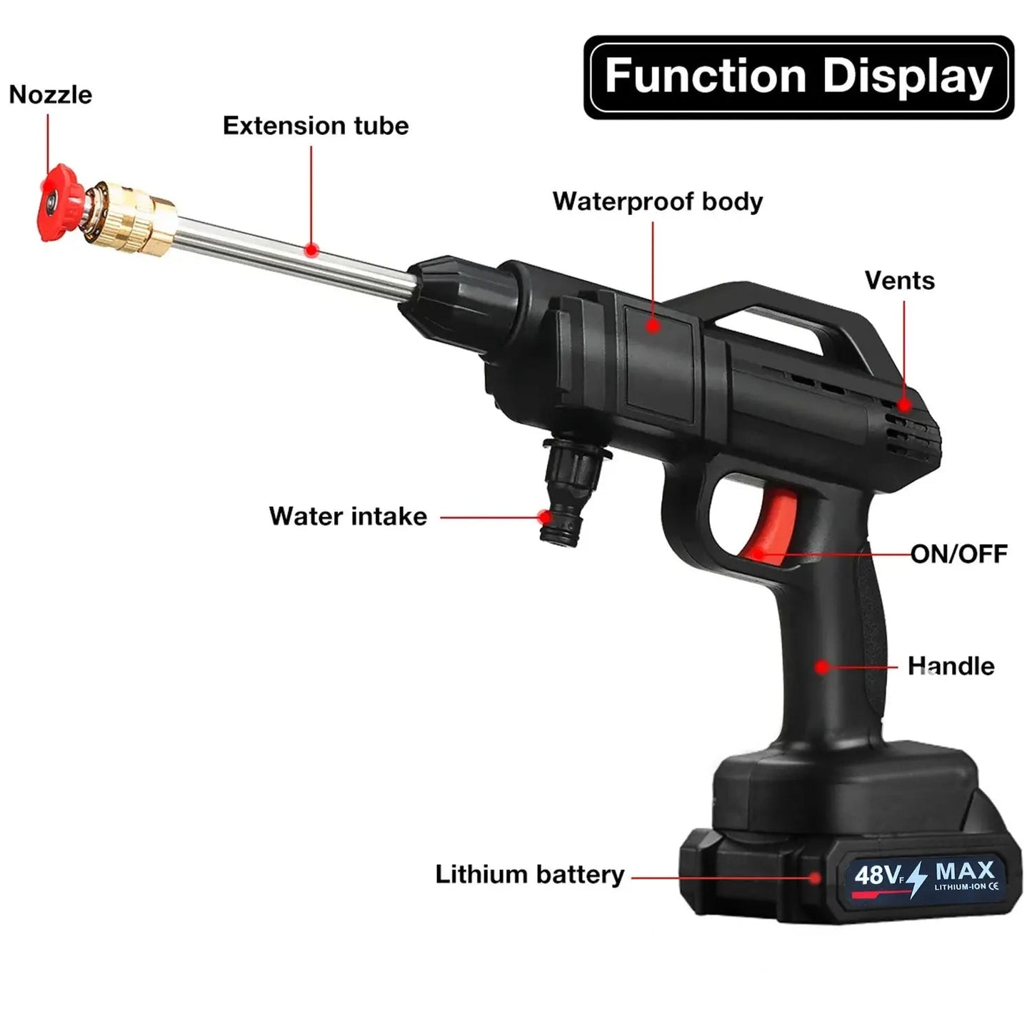 1500W Cordless High Pressure Cleaner Washer Spray Water Gun Car Wash Pressure Water Cleaning Machine for 48V Battery - Nathan boutique