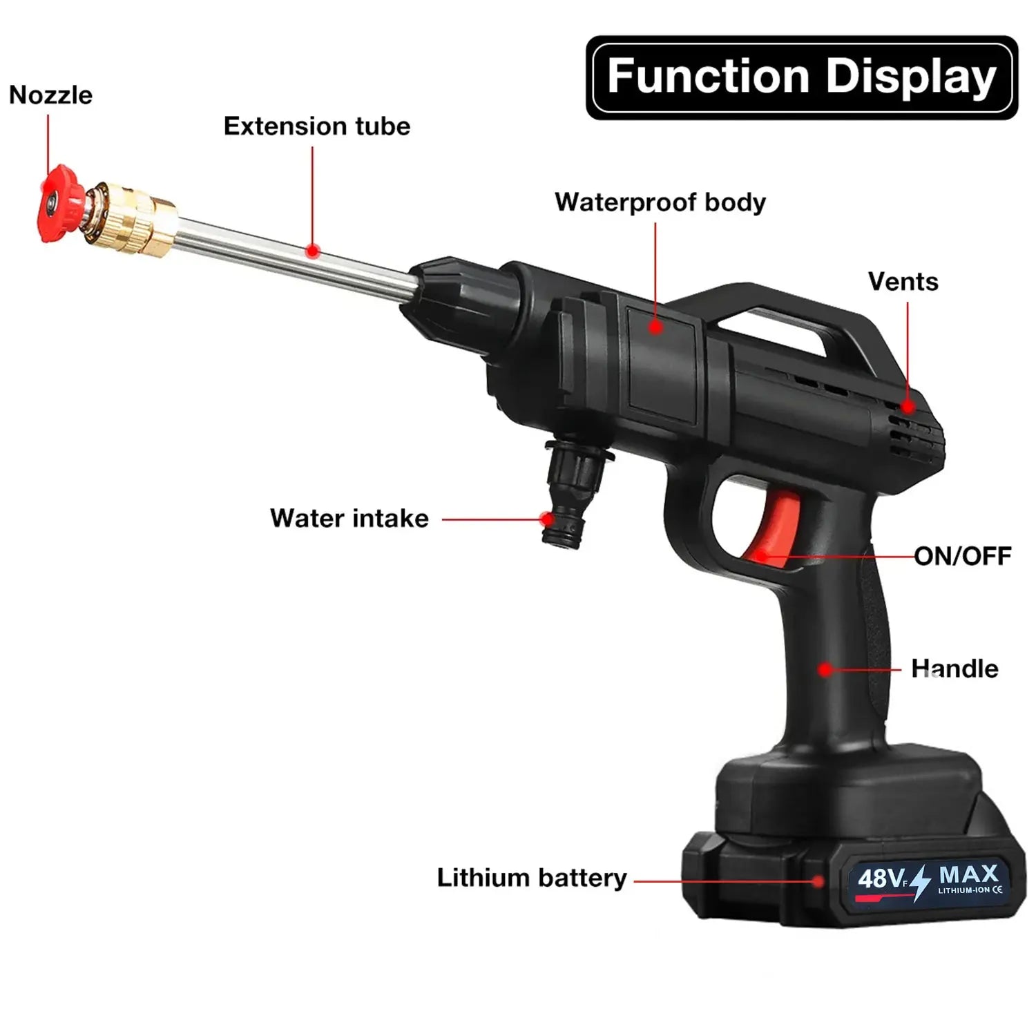 1500W Cordless High Pressure Cleaner Washer Spray Water Gun Car Wash Pressure Water Cleaning Machine for 48V Battery - Nathan boutique