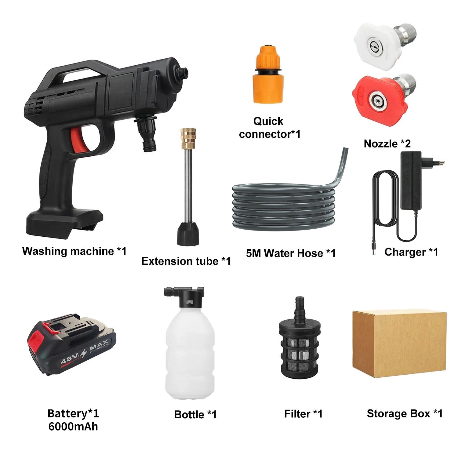 1500W Cordless High Pressure Cleaner Washer Spray Water Gun Car Wash Pressure Water Cleaning Machine for 48V Battery - Nathan boutique