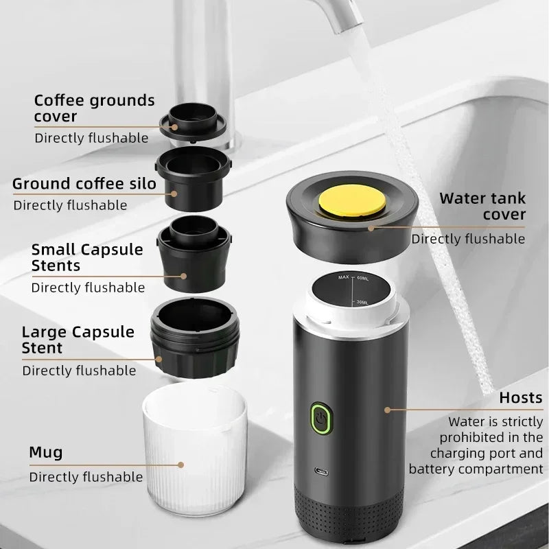 3 - in - 1 Portable Capsule Coffee Maker, Wireless Heating Electric Espresso Coffee Maker for Car Home, Travel Camping Coffee Maker - Nathan boutique