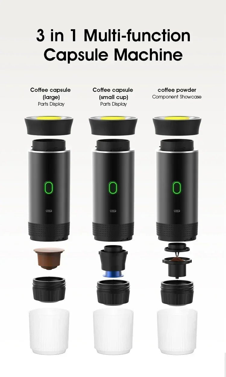 3 - in - 1 Portable Capsule Coffee Maker, Wireless Heating Electric Espresso Coffee Maker for Car Home, Travel Camping Coffee Maker - Nathan boutique