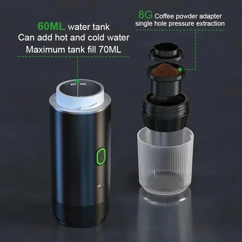 3 - in - 1 Portable Capsule Coffee Maker, Wireless Heating Electric Espresso Coffee Maker for Car Home, Travel Camping Coffee Maker - Nathan boutique