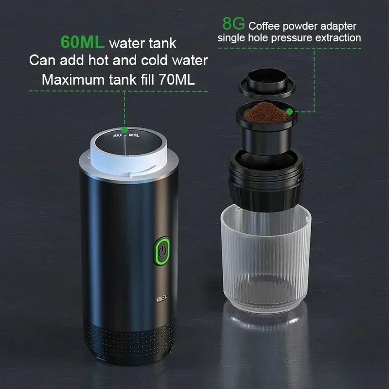3 - in - 1 Portable Capsule Coffee Maker, Wireless Heating Electric Espresso Coffee Maker for Car Home, Travel Camping Coffee Maker - Nathan boutique