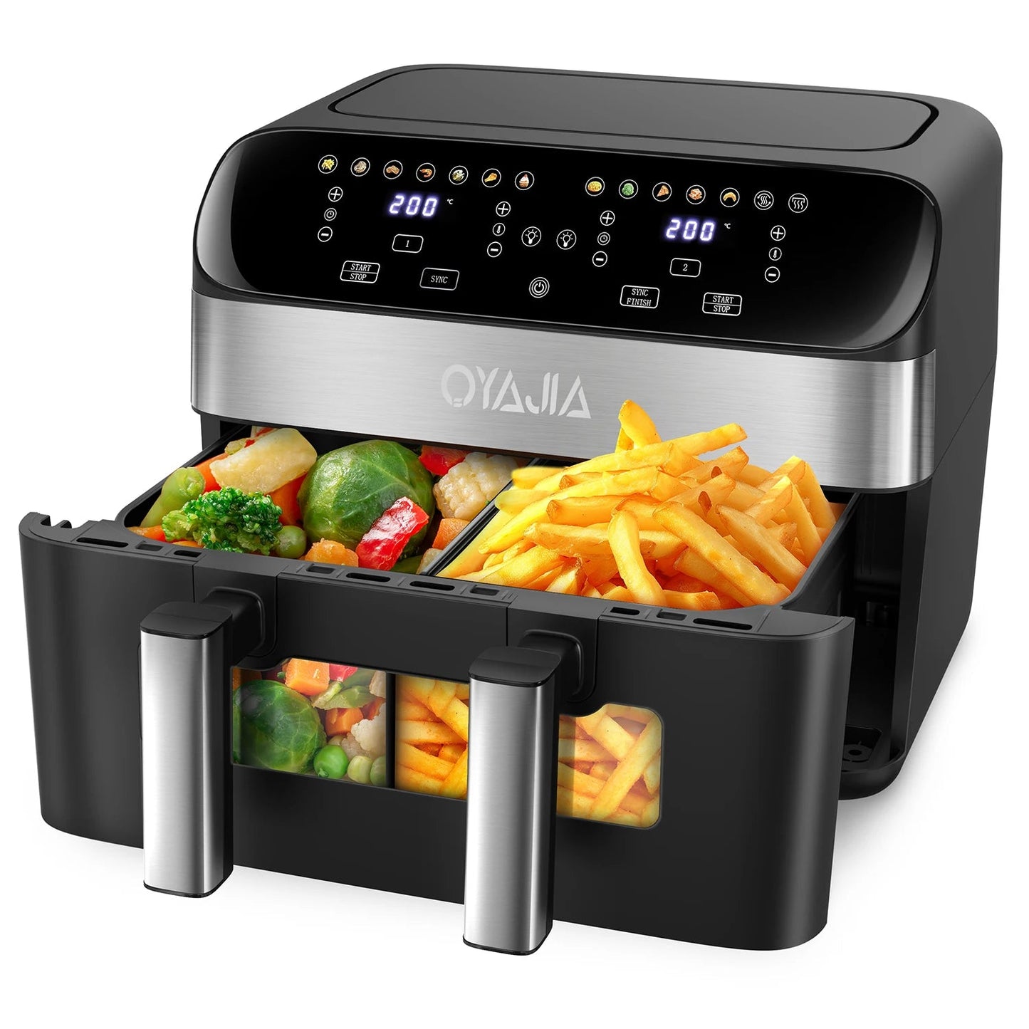 Air Fryer 10 L With Removable Divider, Viewing Window, Digital LED Touch Display, 12 Functions, Hot Air Circulation, 2600 W - Nathan boutique