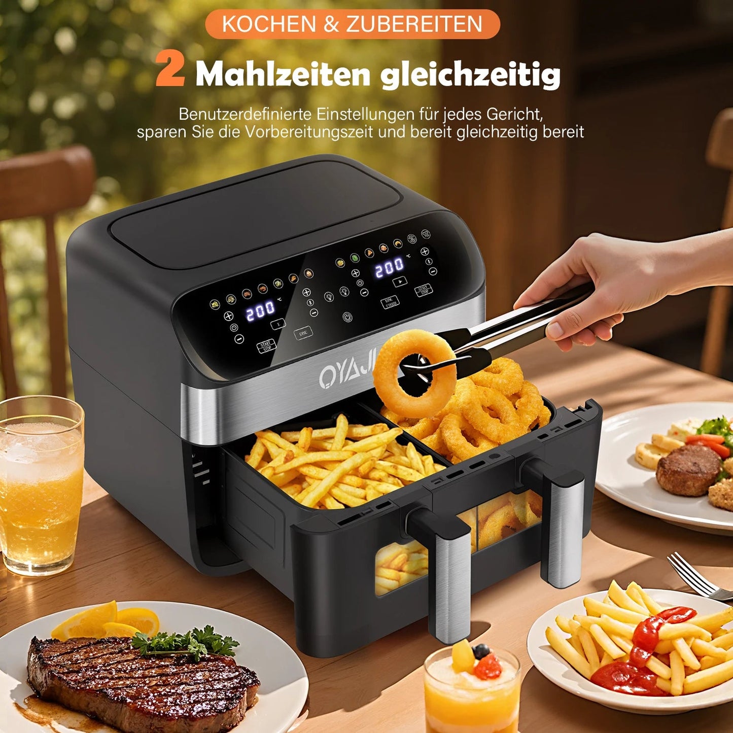 Air Fryer 10 L With Removable Divider, Viewing Window, Digital LED Touch Display, 12 Functions, Hot Air Circulation, 2600 W - Nathan boutique