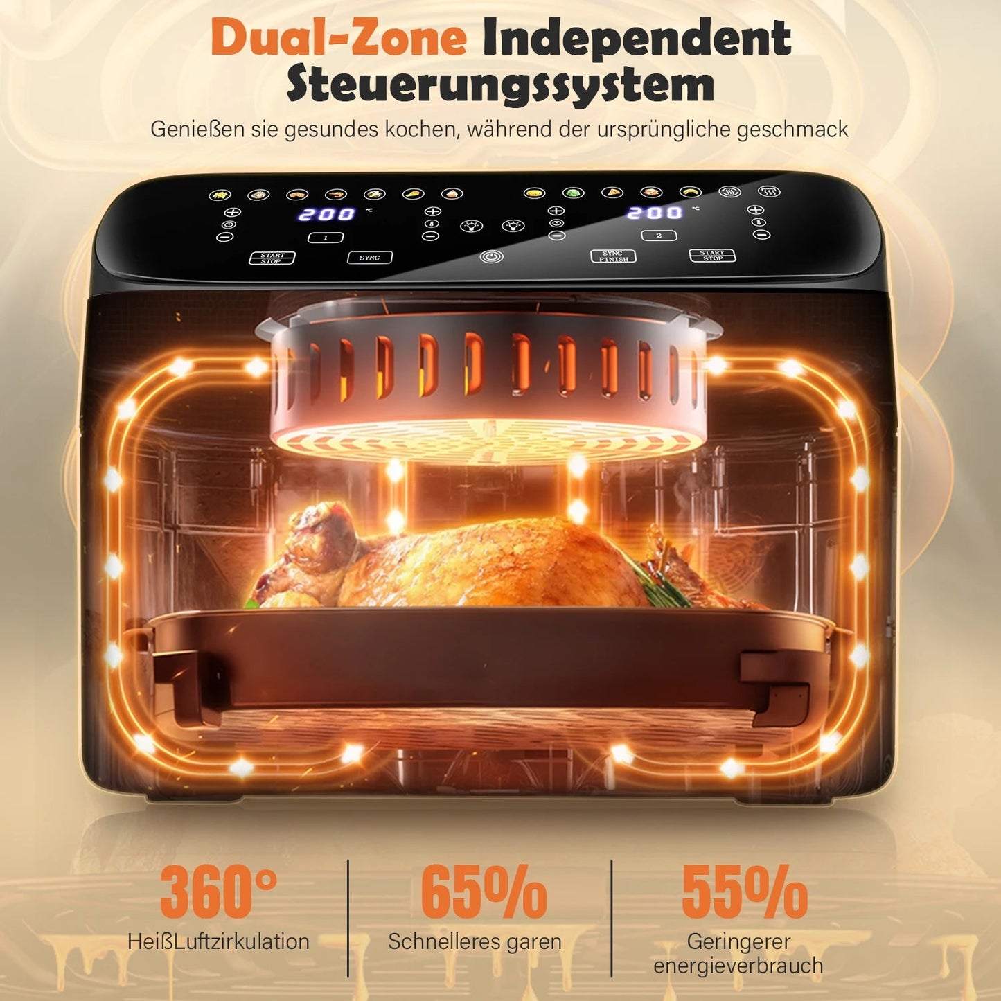 Air Fryer 10 L With Removable Divider, Viewing Window, Digital LED Touch Display, 12 Functions, Hot Air Circulation, 2600 W - Nathan boutique