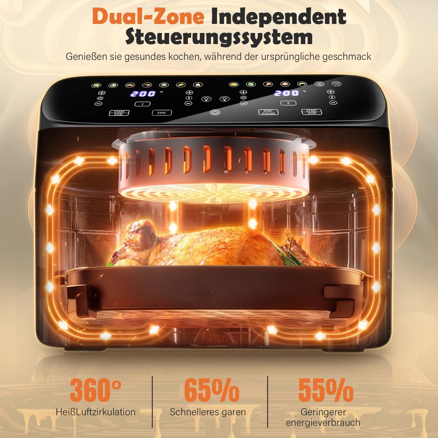 Air Fryer 10 L With Removable Divider, Viewing Window, Digital LED Touch Display, 12 Functions, Hot Air Circulation, 2600 W - Nathan boutique