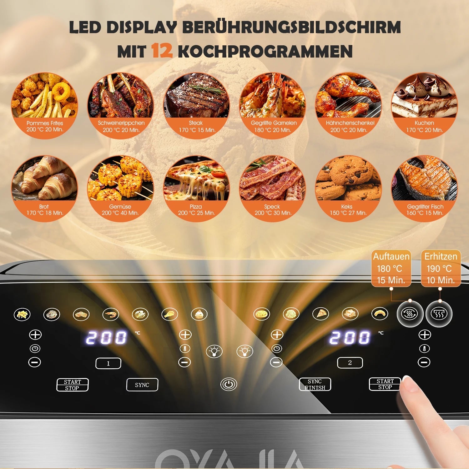 Air Fryer 10 L With Removable Divider, Viewing Window, Digital LED Touch Display, 12 Functions, Hot Air Circulation, 2600 W - Nathan boutique