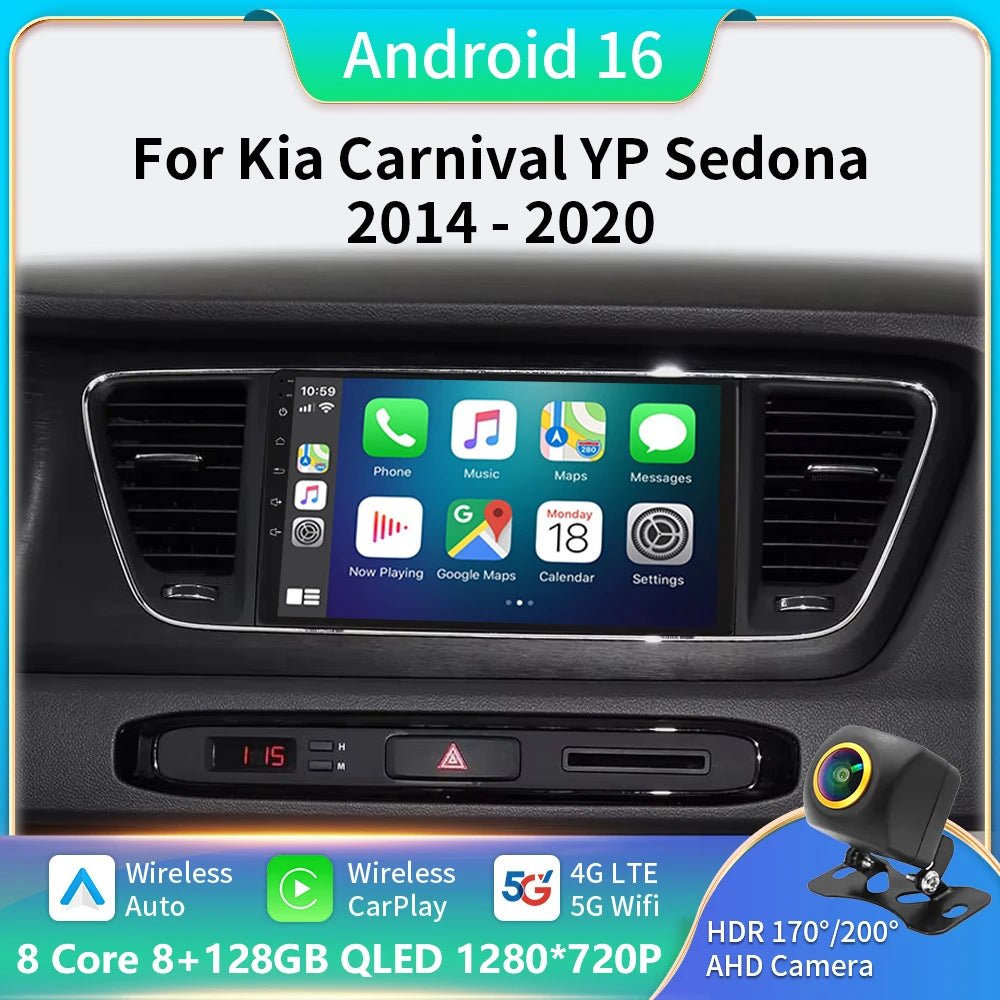 Car Radio Android16 Carplay Auto For Kia Carnival YP Sedona 2014 2015 2017 2018 - 2020 Multimedia Player WIFI+5G DSP Stereo 2 Din - Nathan boutique