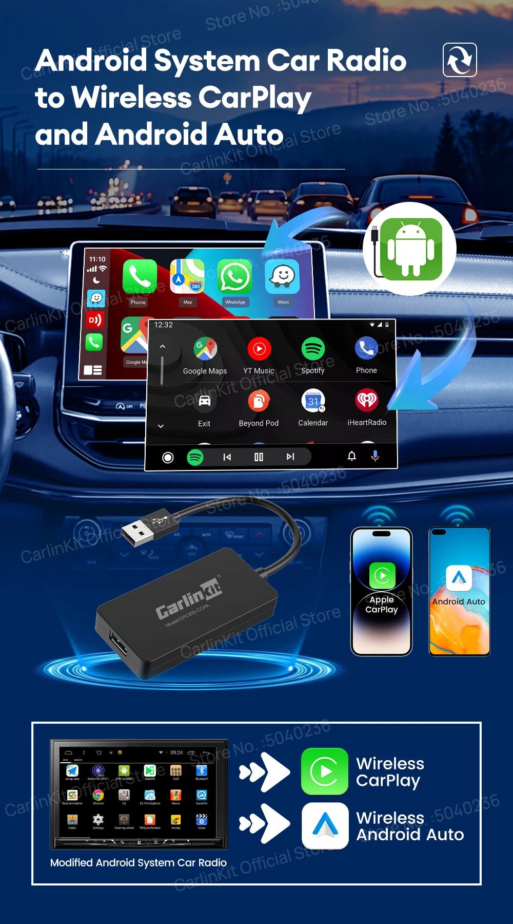 CarlinKit CCPA Wireless CarPlay For Android Car Radio Wireless Android Auto Wireless Auto Connect Mirrorlink Smart USB Adapter - Nathan boutique