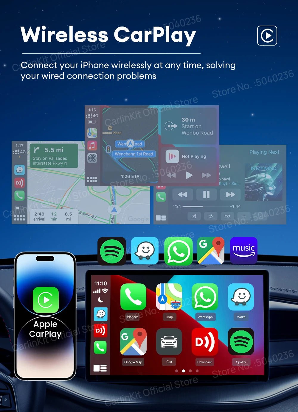 CarlinKit CCPA Wireless CarPlay For Android Car Radio Wireless Android Auto Wireless Auto Connect Mirrorlink Smart USB Adapter - Nathan boutique