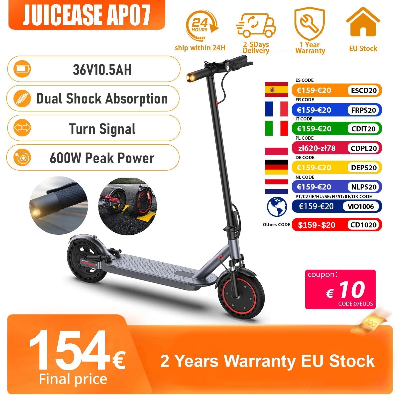 JUICEASE AP07 Electric Scooter 35KM Range 8.5Inch Escooter 350W/600W Power 31KM/H APP Scooter Electric Dual Damping Turn Signal - Nathan boutique