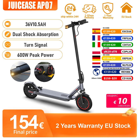 JUICEASE AP07 Electric Scooter 35KM Range 8.5Inch Escooter 350W/600W Power 31KM/H APP Scooter Electric Dual Damping Turn Signal - Nathan boutique