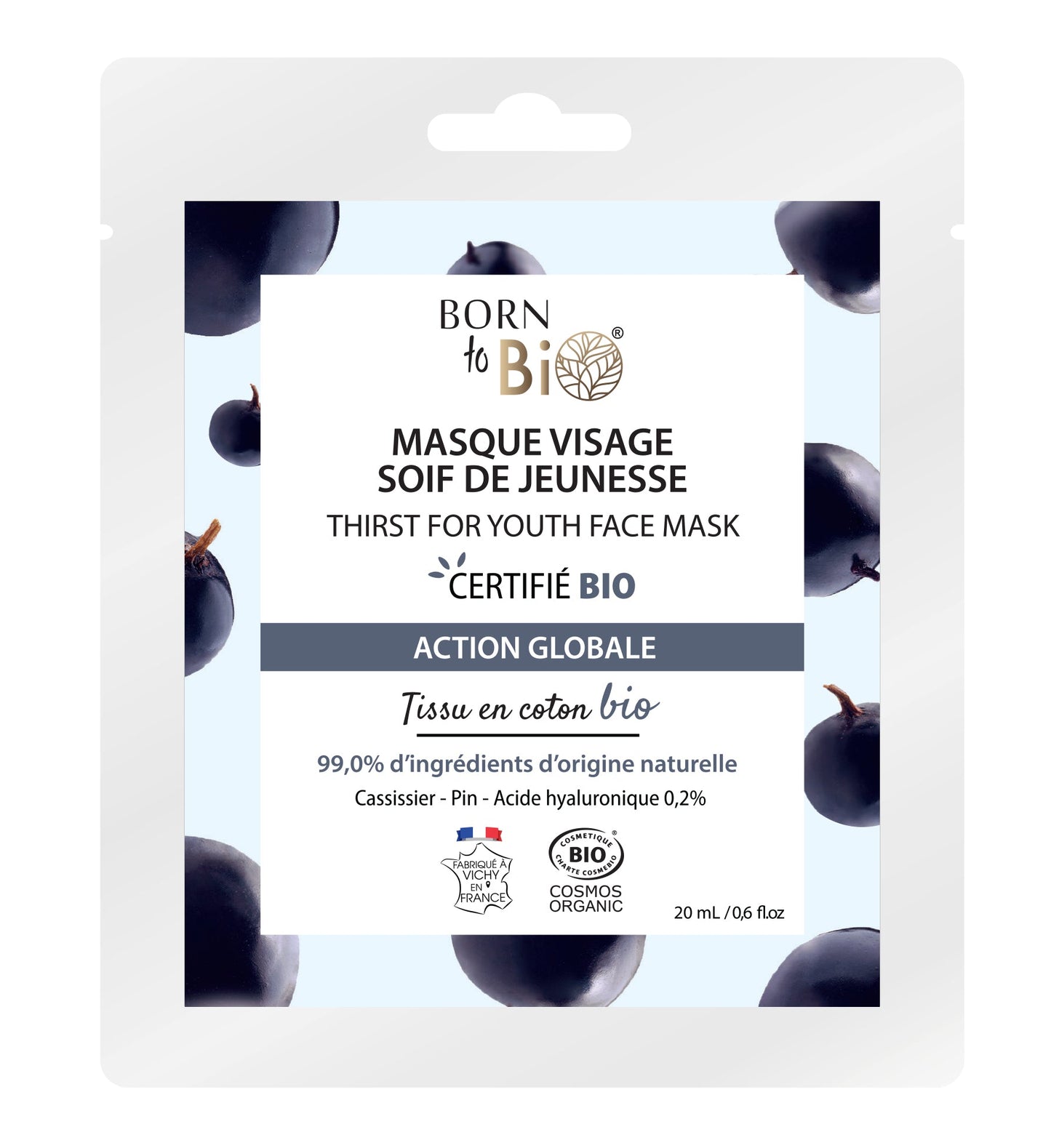 Masque visage Soif de Jeunesse en coton - Certifié Bio - Nathan boutique Masques