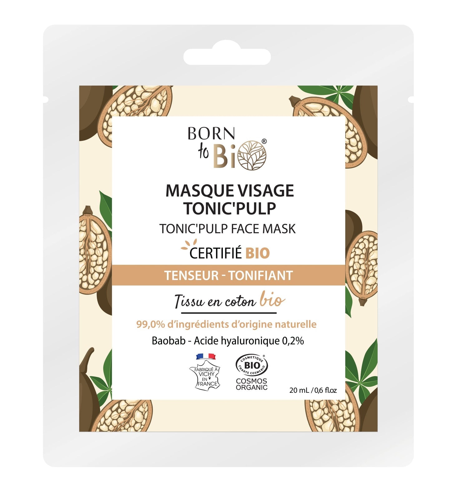 Masque visage Tonic'Pulp en coton - Certifié Bio - Nathan boutique Masques