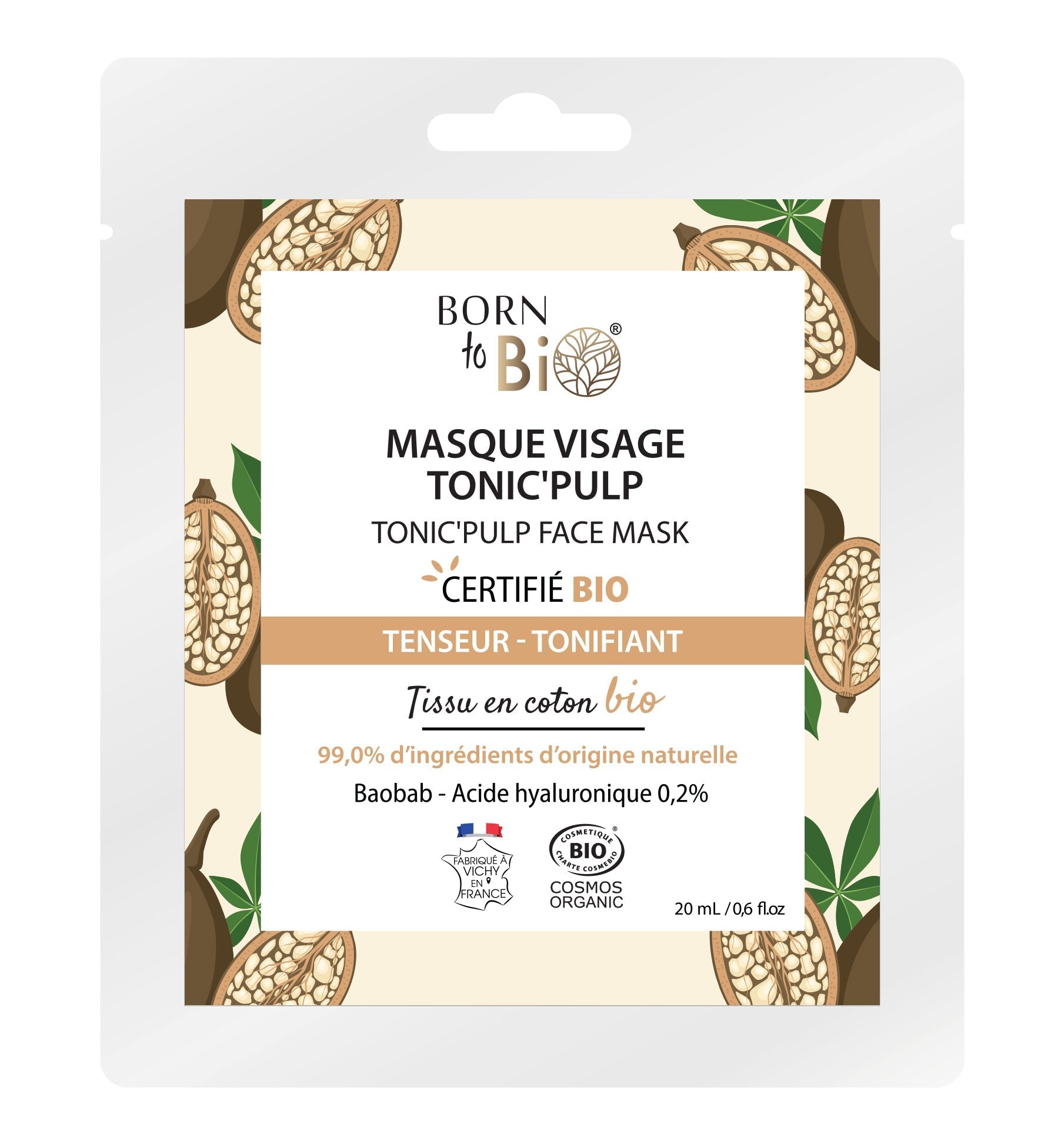 Masque visage Tonic'Pulp en coton - Certifié Bio - Nathan boutique Masques