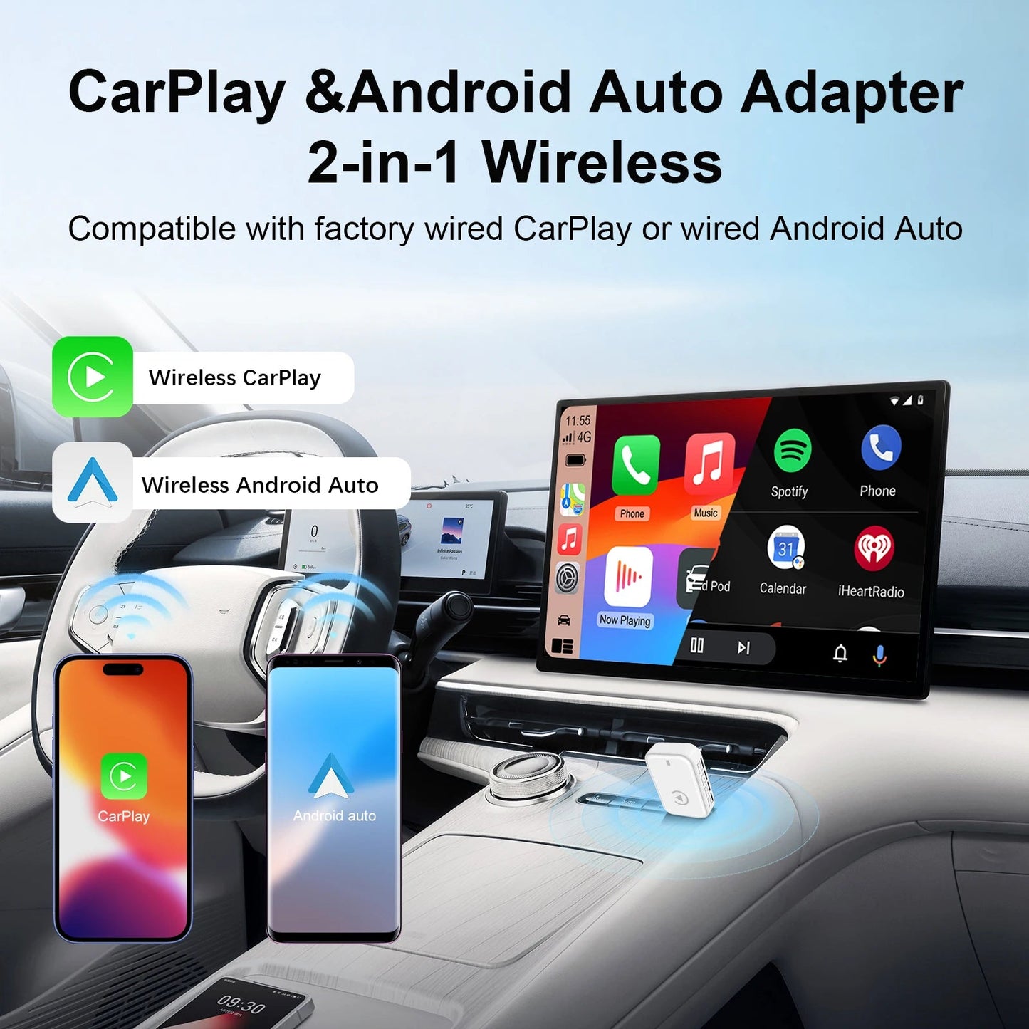 Wireless CarPlay Android Auto Adapter CarPlay Android Auto 2 in 1, for Almost All Kinds of Factory Wired Car - Nathan boutique