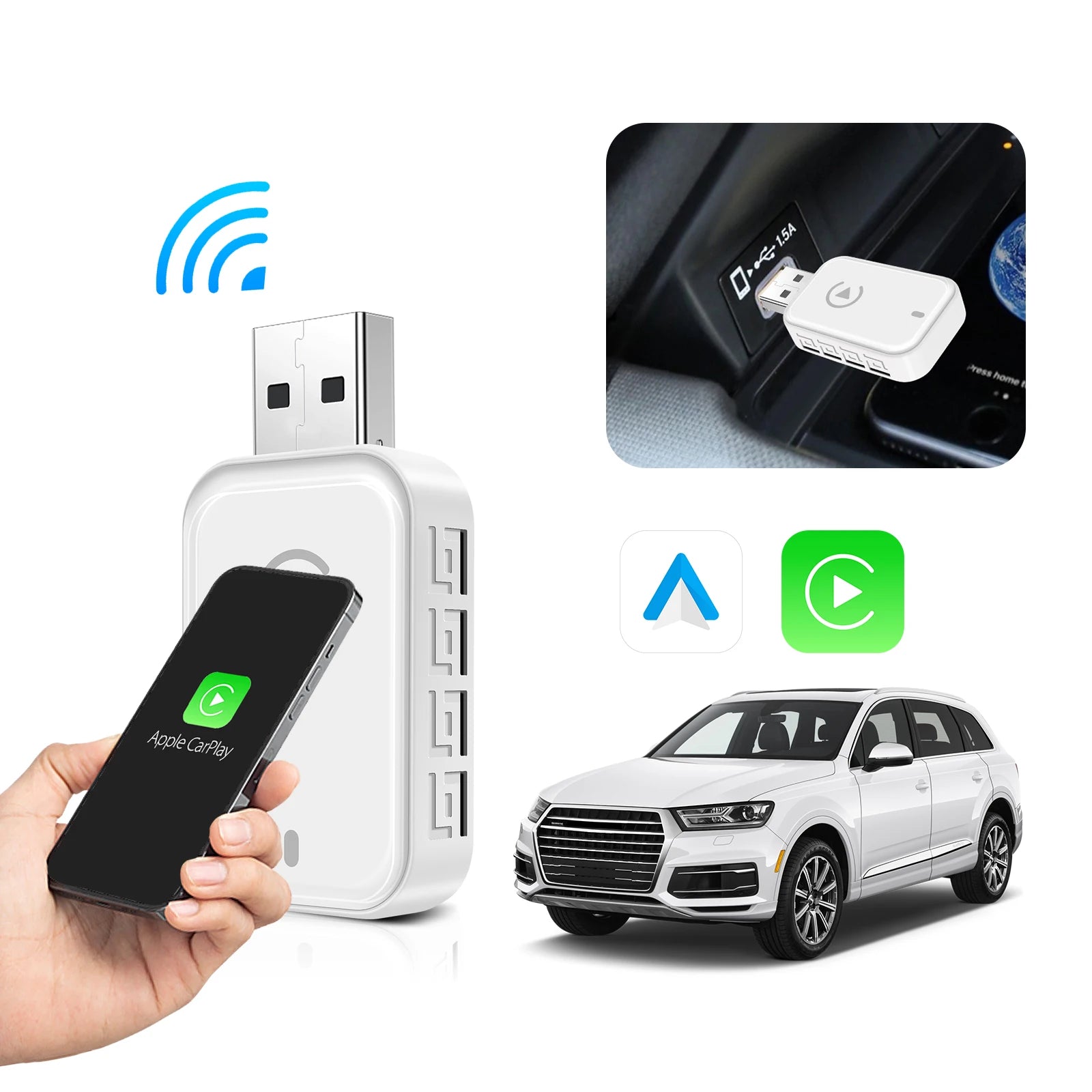 Wireless CarPlay Android Auto Adapter CarPlay Android Auto 2 in 1, for Almost All Kinds of Factory Wired Car - Nathan boutique