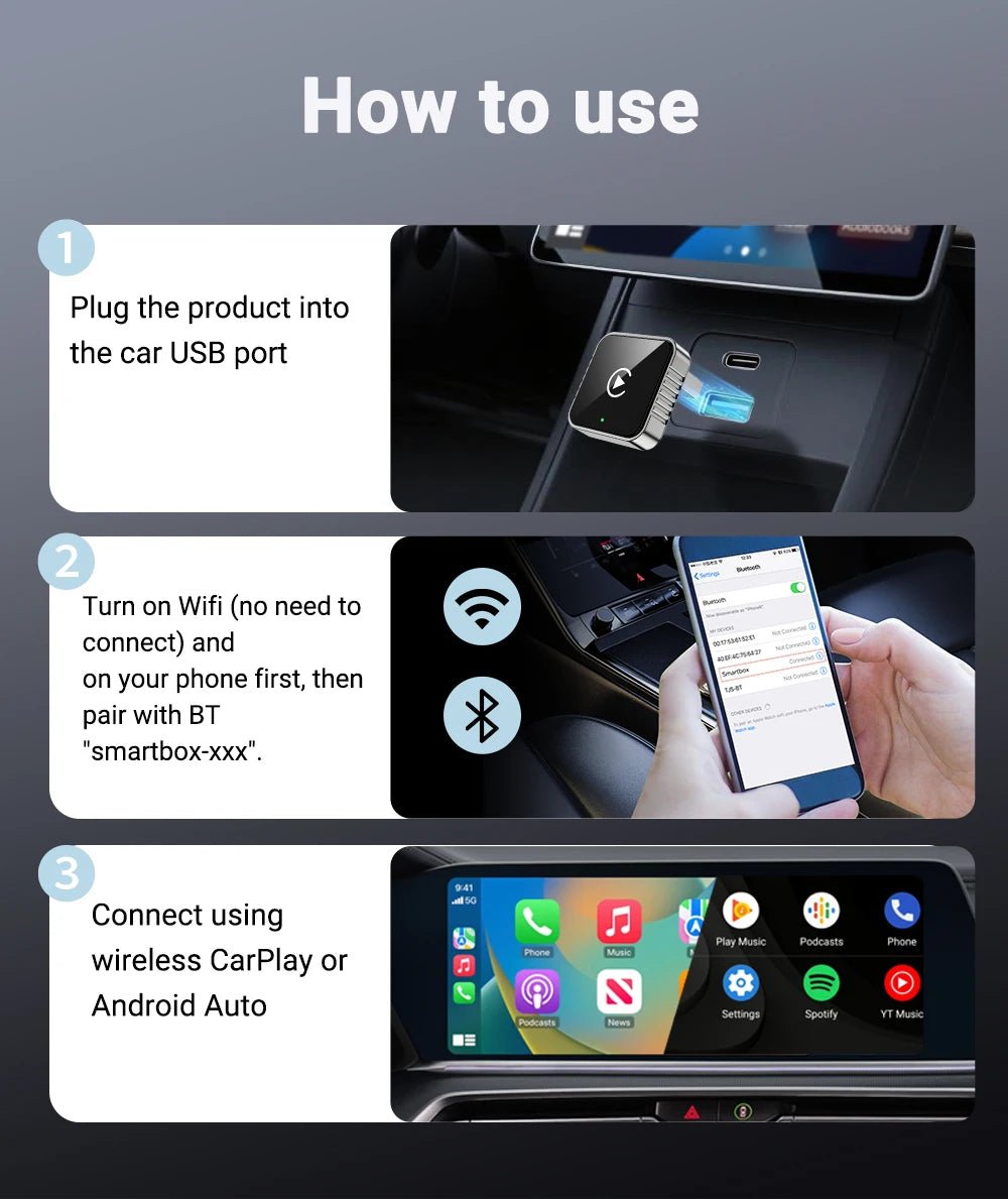 XUDA 2 in1 Wired to Wireless CarPlay Android Auto Adapter for OEM Car Stereo With USB Dongle Smart Mini Box Plug and Play Blueto - Nathan boutique