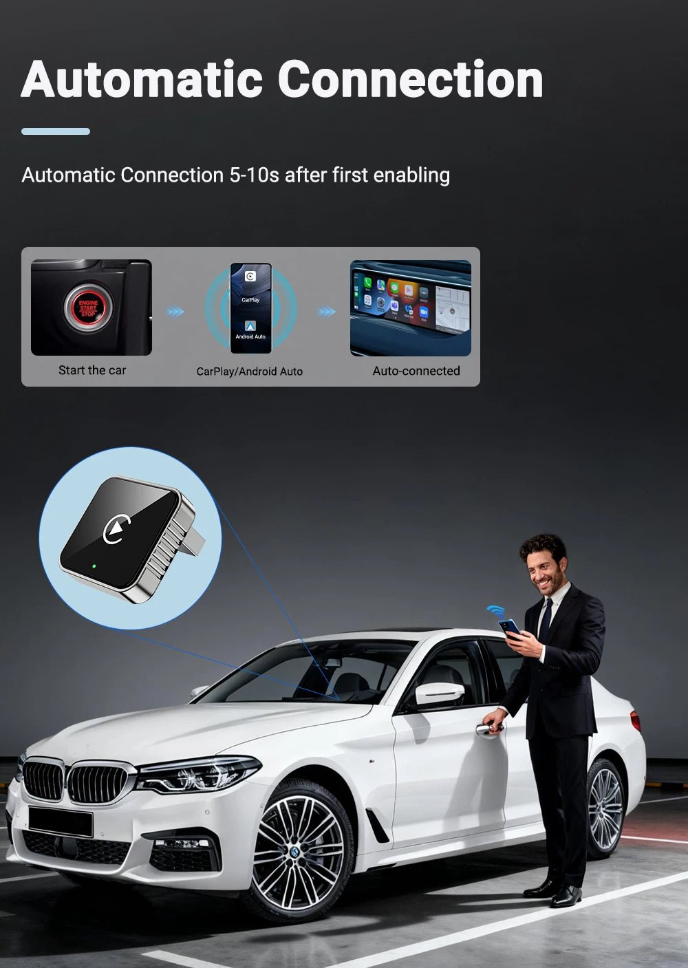 XUDA 2 in1 Wired to Wireless CarPlay Android Auto Adapter for OEM Car Stereo With USB Dongle Smart Mini Box Plug and Play Blueto - Nathan boutique