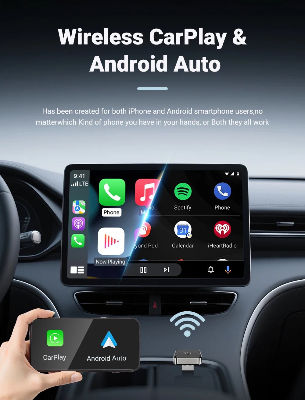 XUDA 2 in1 Wired to Wireless CarPlay Android Auto Adapter for OEM Car Stereo With USB Dongle Smart Mini Box Plug and Play Blueto - Nathan boutique